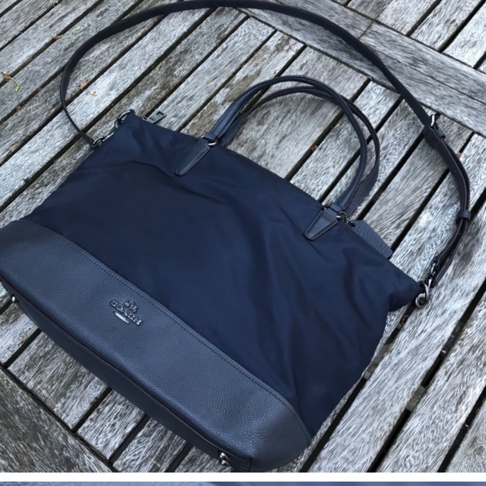 Coach Navy Blue Leather on  Bottom, Used Condition, Leather and Nylon .